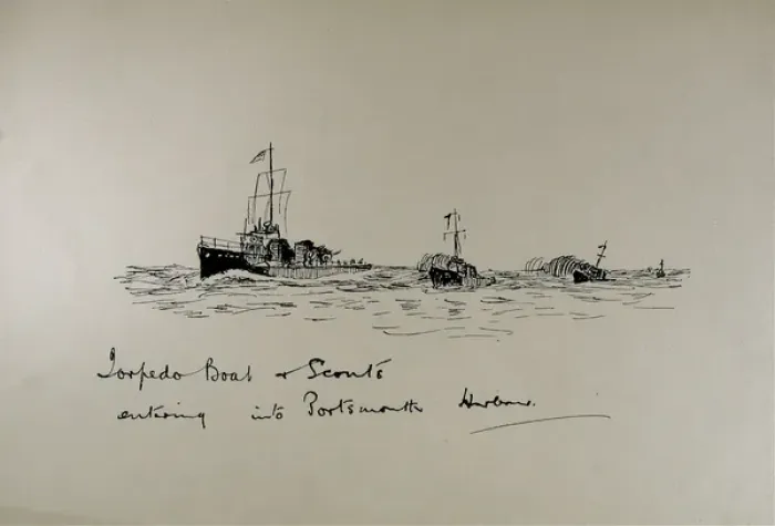 Framed Print : Torpedo Boat & Scouts entering into Portsmouth Harbour Framed Print : Torpedo Boat & Scouts entering into Portsmouth Harbour