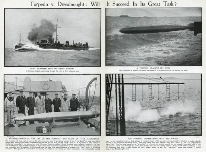 Framed Print : Torpedo boat, torpedo, and crew of HMS Adventure, WW1 Framed Print : Torpedo boat, torpedo, and crew of HMS Adventure, WW1