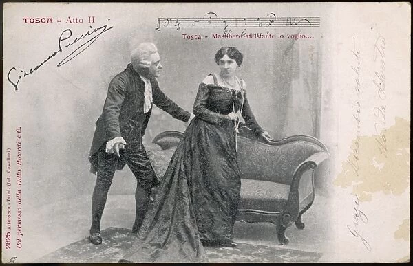 Tosca and Scarpio. Tosca with Scarpia - she suspects his intentions, and with reason