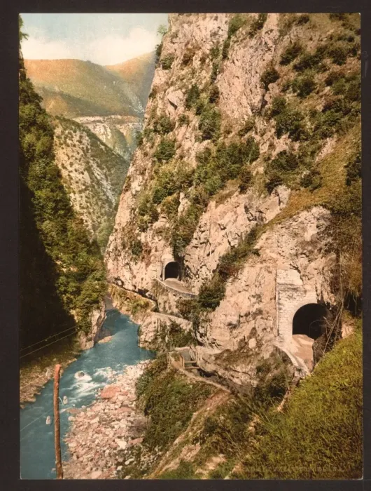 Framed Print : Toscolana (i. e. Toscolano) Valley, roads and tunnels, Lake G Framed Print : Toscolana (i. e. Toscolano) Valley, roads and tunnels, Lake G