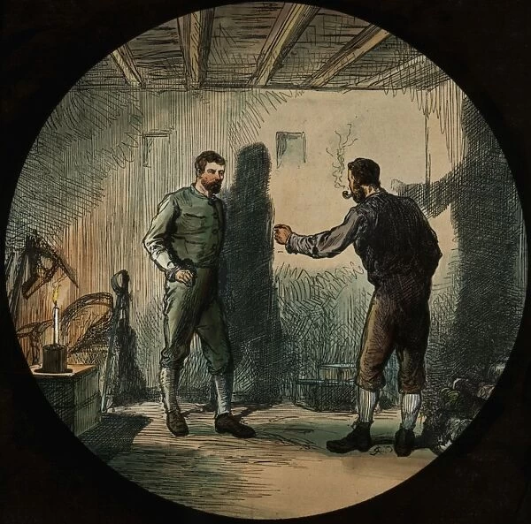 The Toss Up. Hand coloured. Illustration of two men standing in a dingy