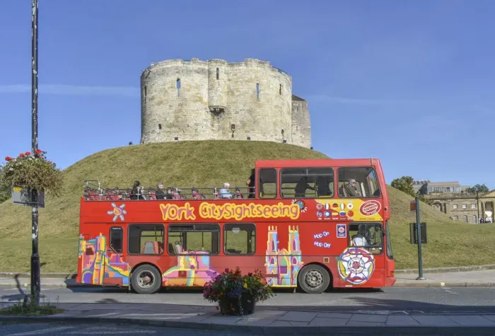 Framed Print : Tour Bus Cliffords Tower, York Framed Print : Tour Bus Cliffords Tower, York