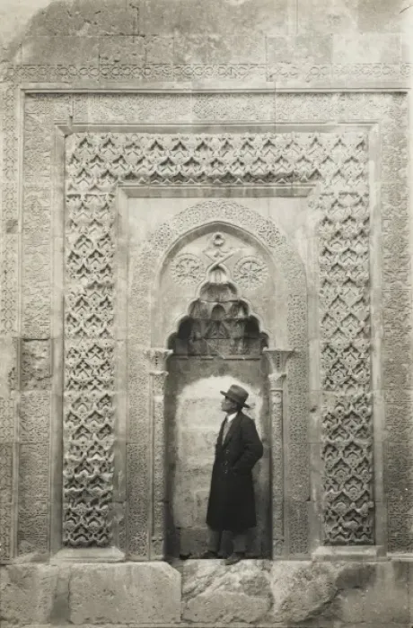 Framed Print : A tourist before an elaborate Turkish carved alcove Framed Print : A tourist before an elaborate Turkish carved alcove