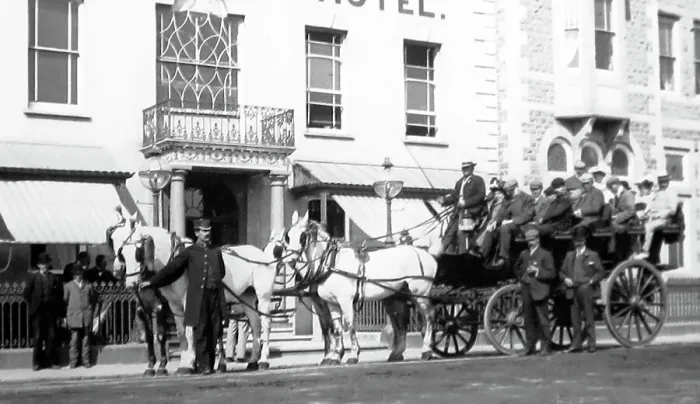 Framed Print : A tourist excursion trip outside the Royal Hotel, Llandudno Framed Print : A tourist excursion trip outside the Royal Hotel, Llandudno