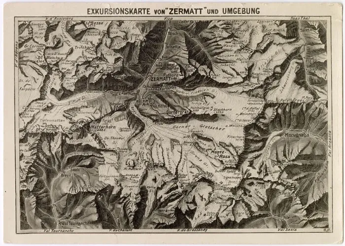 Framed Print : Tourist map of Zermatt and surrounding area, Valais, Switzerland Date: 1929 Framed Print : Tourist map of Zermatt and surrounding area, Valais, Switzerland Date: 1929