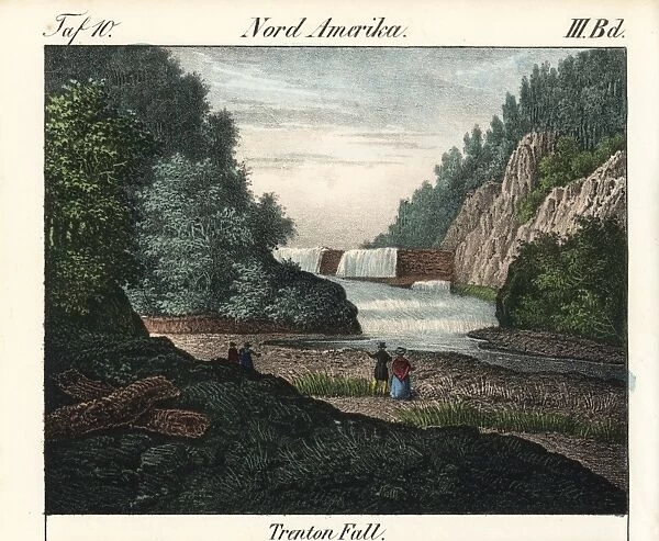 Tourists admiring the cataract of Trenton Falls, New York