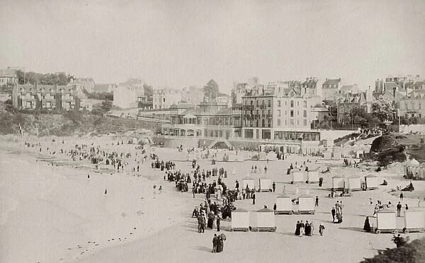 Tourists on the beach at Dinard, France, c. 1890 s