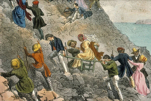 Tourists clambering up the slopes of Vesuvius