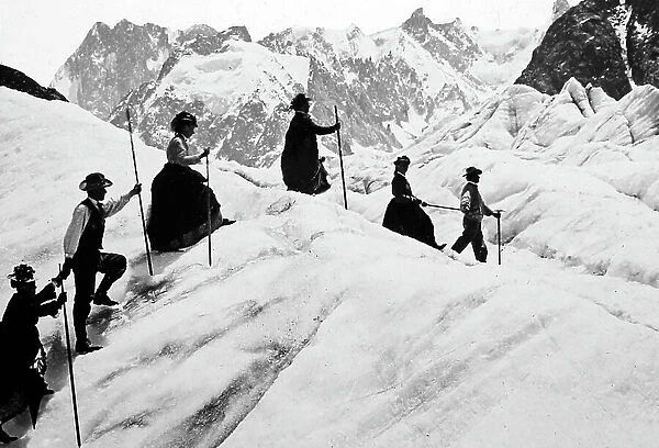 Tourists and guides on the Mer de Glace, France