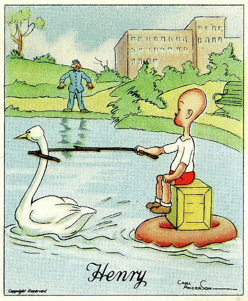 Towed by a swan, Henry cartoon by Carl Anderson