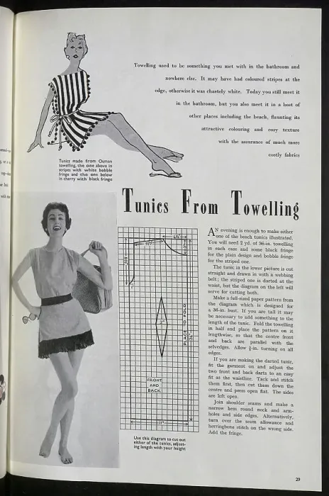 Framed Print : A towelling tunic for the beach, complete with a pattern to make it oneself. Date: 1954 Framed Print : A towelling tunic for the beach, complete with a pattern to make it oneself. Date: 1954