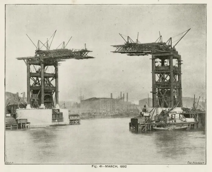 Framed Print : Tower Bridge under construction, March 1892 Framed Print : Tower Bridge under construction, March 1892