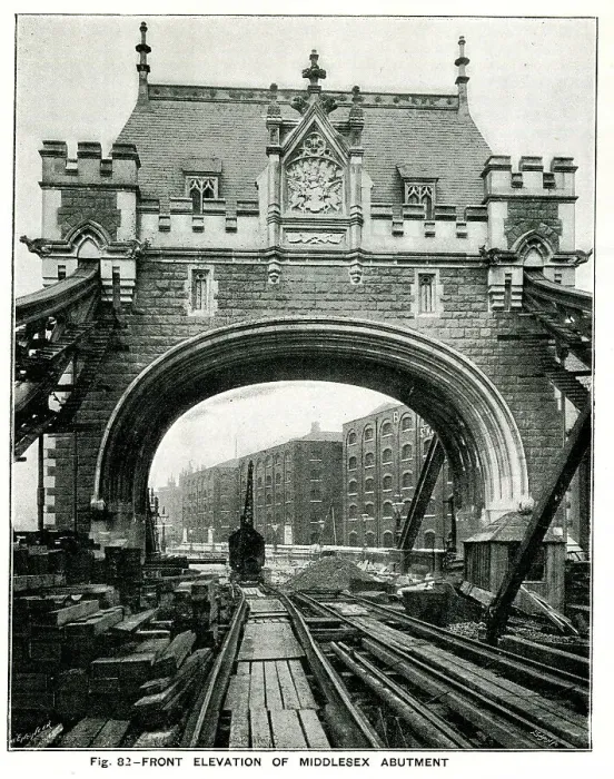 Framed Print : Tower Bridge, front elevation of Middlesex Abutment Framed Print : Tower Bridge, front elevation of Middlesex Abutment