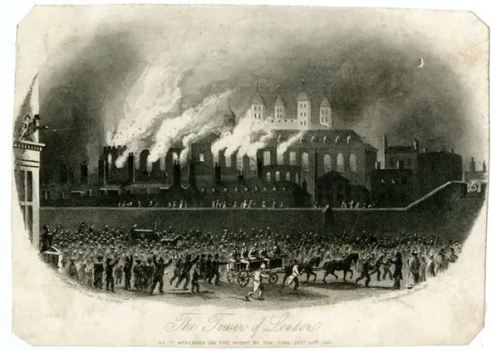 Framed Print : The Tower of London on fire Framed Print : The Tower of London on fire