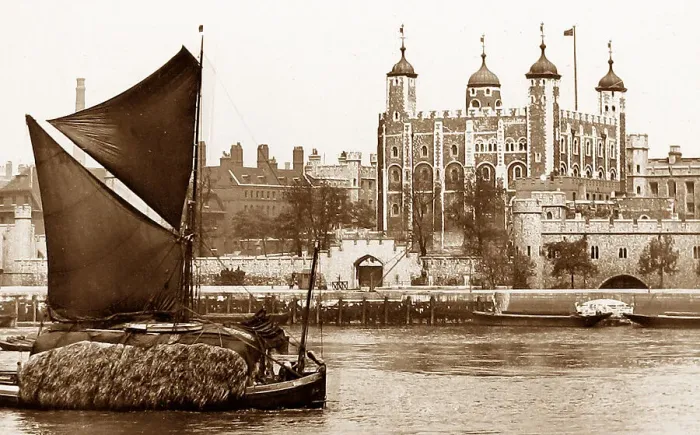 Framed Print : Tower of London and Thames Barge Victorian period Framed Print : Tower of London and Thames Barge Victorian period