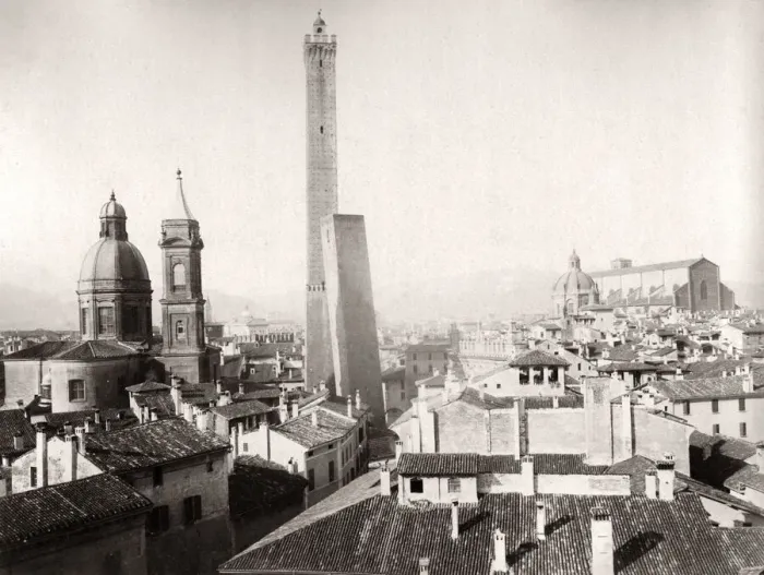 Framed Print : Two Towers and city view, Bolgona, italy, c. 1880 Framed Print : Two Towers and city view, Bolgona, italy, c. 1880
