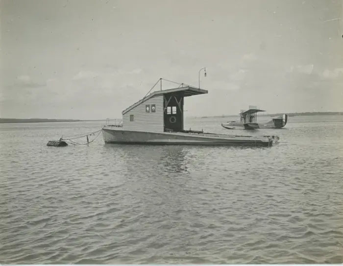 Framed Print : Towing lighter adapted to be a floating dock for flying ? Framed Print : Towing lighter adapted to be a floating dock for flying ?