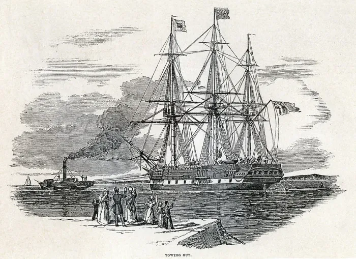 Framed Print : Towing Out Migrant Ship bound for Australia from Germany Framed Print : Towing Out Migrant Ship bound for Australia from Germany