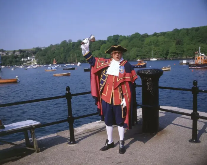 Framed Print : Town crier in action, Fowey, Cornwall Framed Print : Town crier in action, Fowey, Cornwall