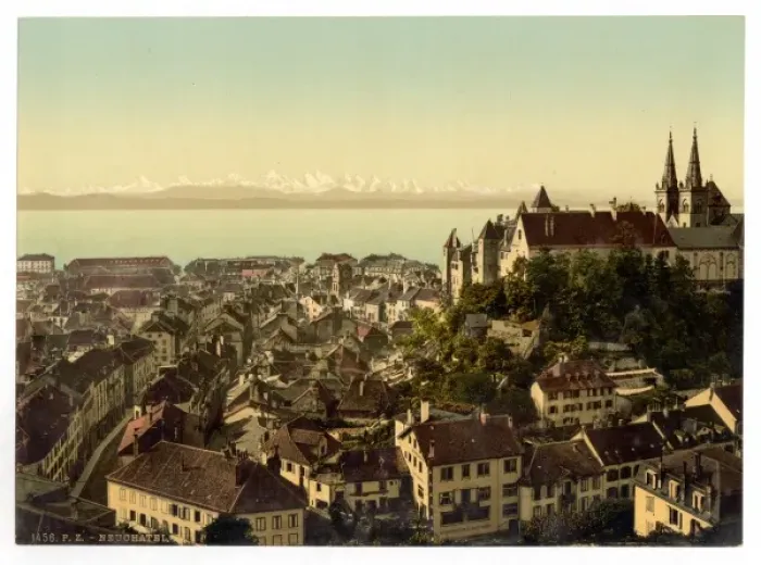 Framed Print : The town, general view showing the alps, Neuchatel Framed Print : The town, general view showing the alps, Neuchatel