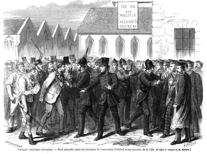 Framed Print : Town and Gown battle interrupted by police Framed Print : Town and Gown battle interrupted by police