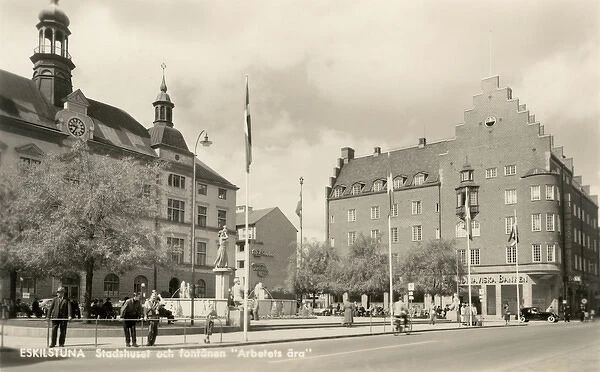 Town Hall and fountain, Eskilstuna, Sodermanland, Sweden