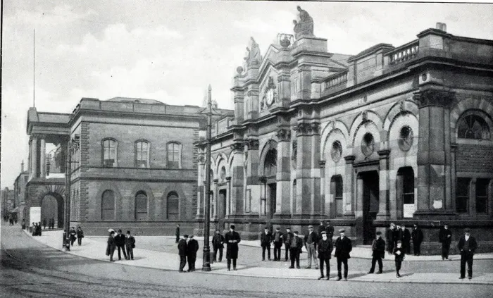 Framed Print : Town Hall and Market Hall, Main Street, Accrington 1910 Framed Print : Town Hall and Market Hall, Main Street, Accrington 1910