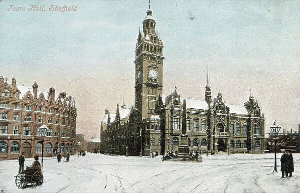 Town Hall, Sheffield in the snow - Valentine's postcard 1905