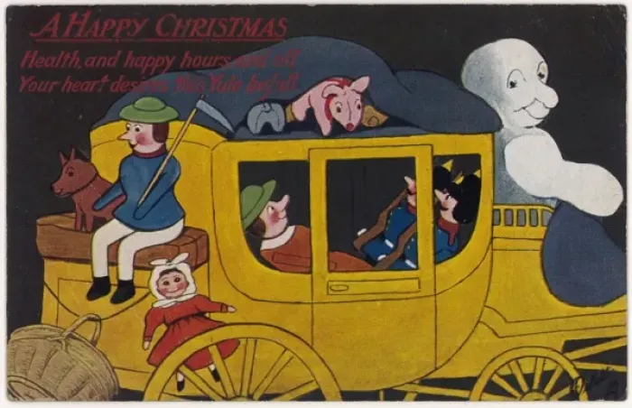 Framed Print : Toys on Xmas Card 1916 Framed Print : Toys on Xmas Card 1916