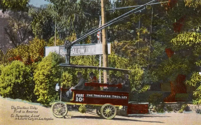 Framed Print : Trackless trolley, Laurel Canyon, California, USA Framed Print : Trackless trolley, Laurel Canyon, California, USA