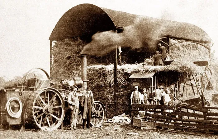 Framed Print : Traction Engine and Threshing Machine Victorian period Framed Print : Traction Engine and Threshing Machine Victorian period