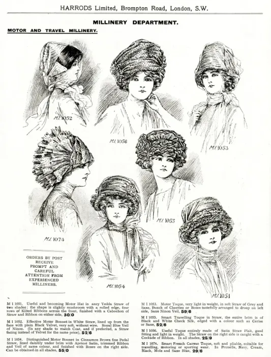 Framed Print : Trade catalogue of womens motoring and travel hats 1911 Framed Print : Trade catalogue of womens motoring and travel hats 1911