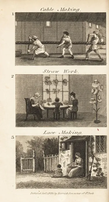 Framed Print : Trades in Regency England: cable making, straw work Framed Print : Trades in Regency England: cable making, straw work
