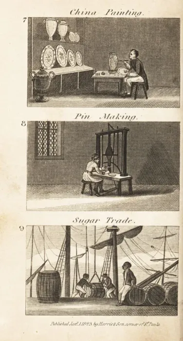 Framed Print : Trades in Regency England: china painting, pin making Framed Print : Trades in Regency England: china painting, pin making