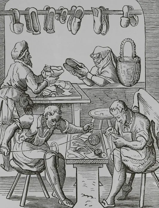 Framed Print : The trades. The shoemaker, 16th century. Engraving Framed Print : The trades. The shoemaker, 16th century. Engraving