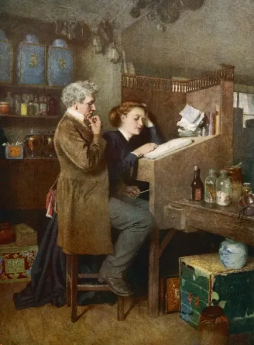 Framed Print : Tradesman Balances Books Framed Print : Tradesman Balances Books