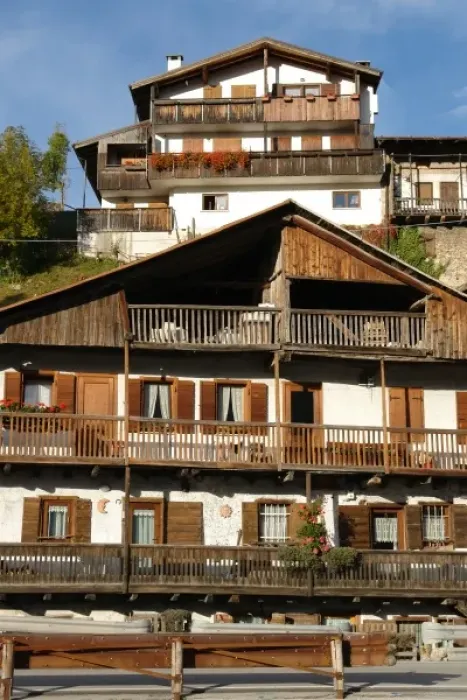 Framed Print : Traditional houses in Pieve di Cadore, Trento, Italy