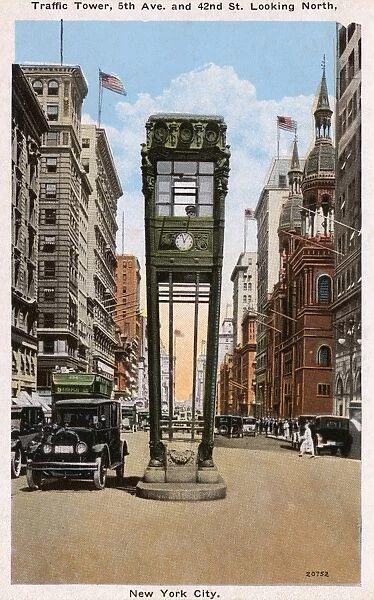 Traffic Tower, 5th Avenue and 42nd Street looking North, NYC