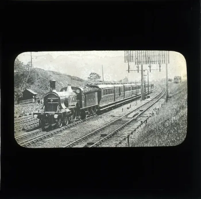 Framed Print : Train Approaching Station - 4-2-2 Stirling Locomotive Framed Print : Train Approaching Station - 4-2-2 Stirling Locomotive