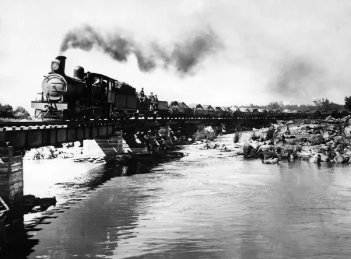 Framed Print : Train crossing Orange River, South Africa, WW1 Framed Print : Train crossing Orange River, South Africa, WW1