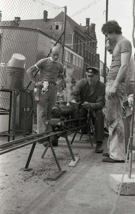 Framed Print : Train driver prepares engine on model steam train Framed Print : Train driver prepares engine on model steam train