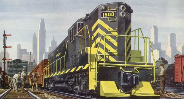 Framed Print : Train Leaving City Date: 1950 Framed Print : Train Leaving City Date: 1950