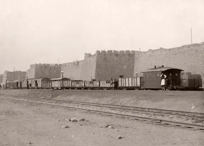 Framed Print : Train at Peking, Beijing city walls, China, c. 1900 Framed Print : Train at Peking, Beijing city walls, China, c. 1900