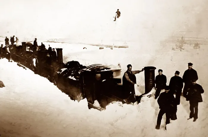 Framed Print : Train trapped in a snowdrift in Scotland - probably Framed Print : Train trapped in a snowdrift in Scotland - probably