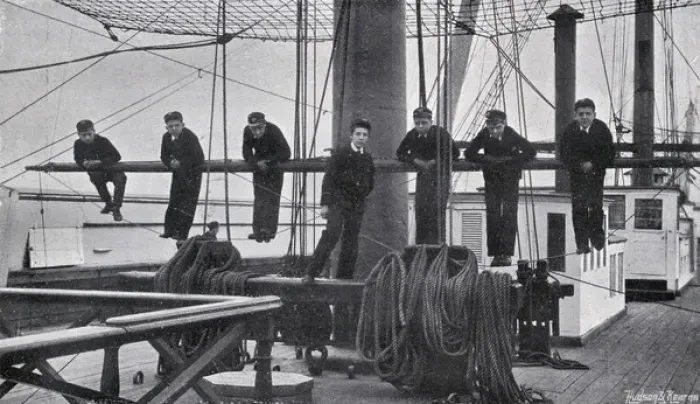 Framed Print : Training Ship HMS Conway - Boys on the Monkey Yard Framed Print : Training Ship HMS Conway - Boys on the Monkey Yard