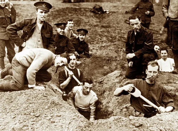 Framed Print : Training Soldiers to dig trenches in WW1 Framed Print : Training Soldiers to dig trenches in WW1