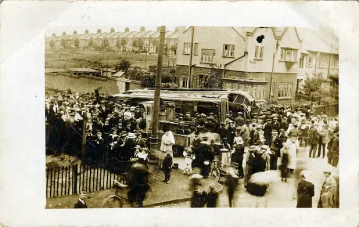 Framed Print : Tram Accident, Unknown location Framed Print : Tram Accident, Unknown location