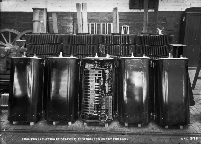 Framed Print : Tram Construction at Belfast, Controllers Ready for Cars Framed Print : Tram Construction at Belfast, Controllers Ready for Cars