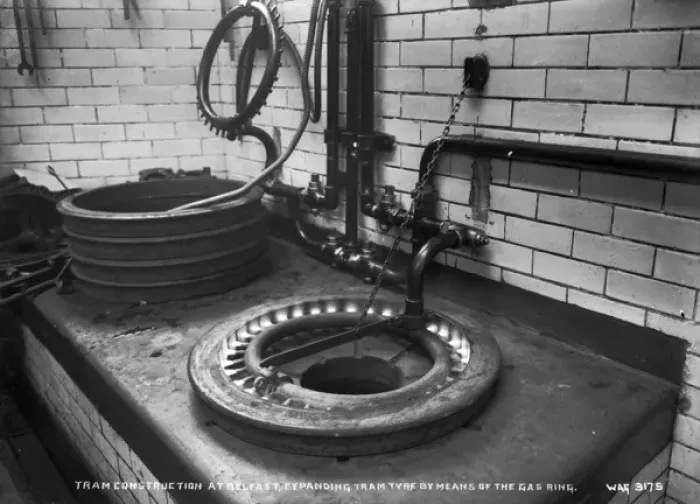 Framed Print : Tram Construction at Belfast, Expanding Tram Tyre Framed Print : Tram Construction at Belfast, Expanding Tram Tyre