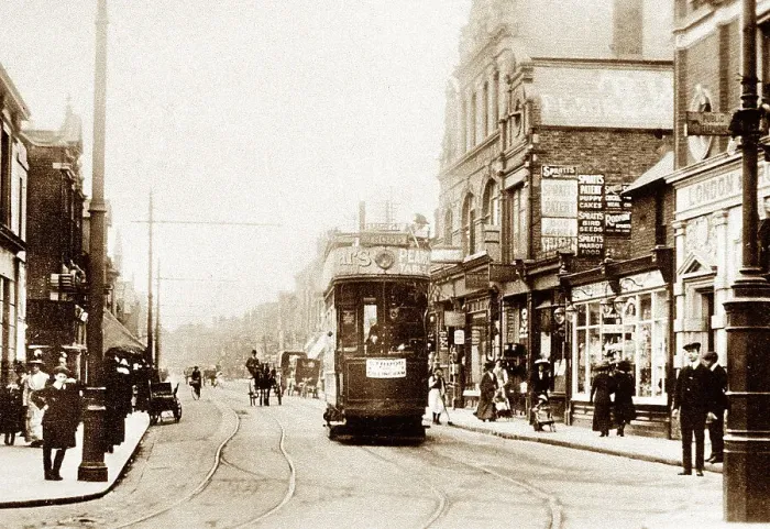 Framed Print : Tram on High Street, Gillingham, early 1900s Framed Print : Tram on High Street, Gillingham, early 1900s